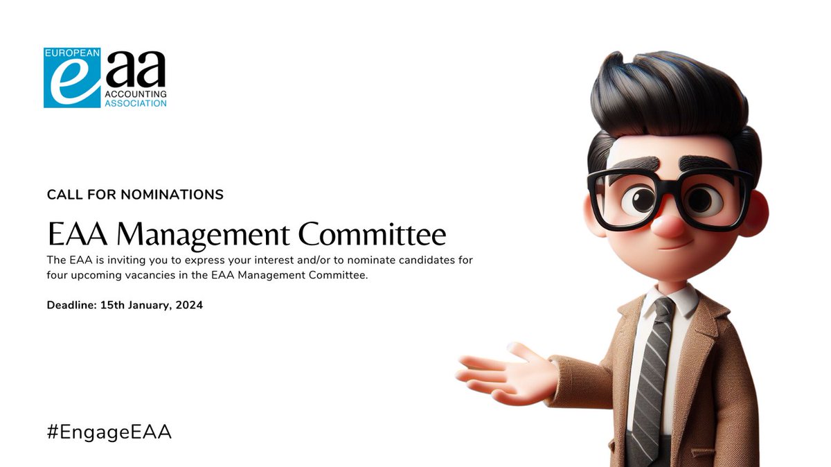EAA_ARC's tweet image. CALL FOR NOMINATIONS
EAA Management Committee is inviting you to express your interest and/or to nominate candidates for four upcoming vacancies in the EAA Management Committee.

More info on Baha's email 

#EngageEAA