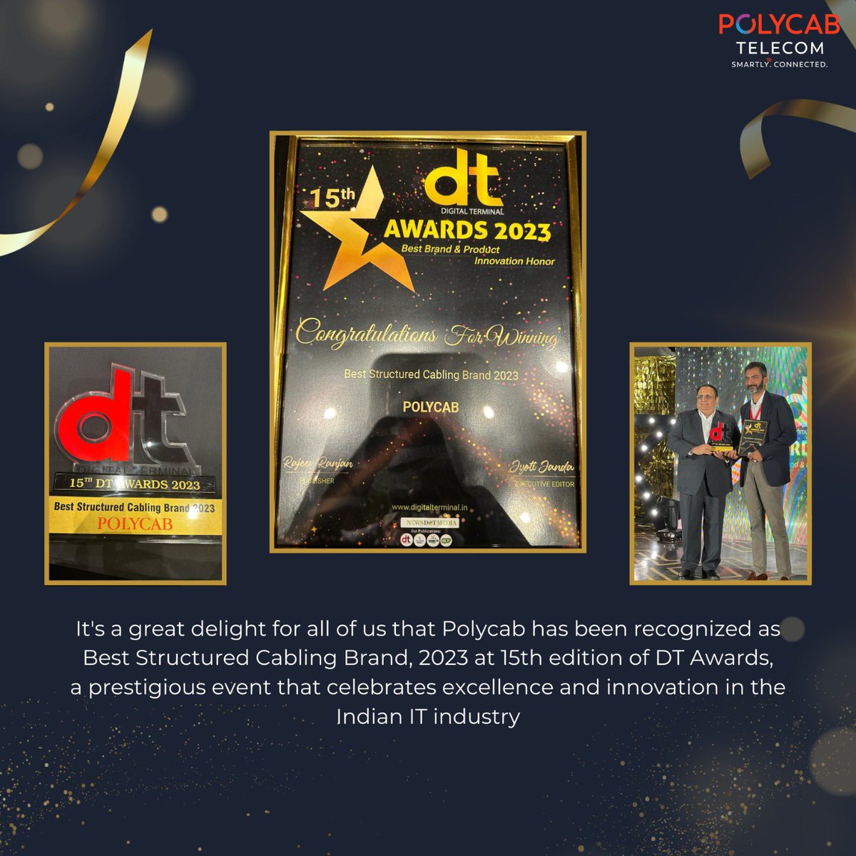 PolycabTelecom's tweet photo. Congratulations to the Polycab Team for being named as Best Structured Cabling Brand, 2023 at DT Awards
#DTA2023 #awards #honor #techhonor #techawards #bestbrand #polycabtelecom #structuredcabling #polycab #vocalforLocal #digitalIndia #makeinIndia #atmanirbharbharat https://t.co/xDGzvzEEqJ