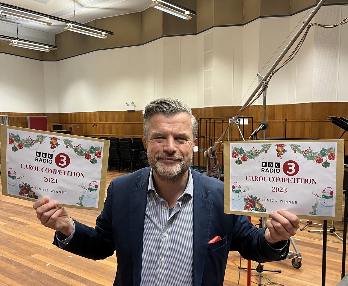 the names in the envelopes will be revealed after eight @bbcradio3 Breakfast. And the winning carols will be sung live by ⁦@BBCSingers⁩. Join us now …