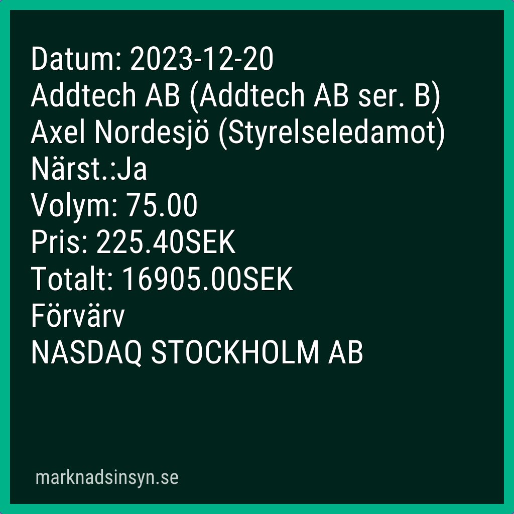 svenroed's tweet image. Insynshandel #addtech (källa FI). #addtech #SE0014781795 $addt addtechb