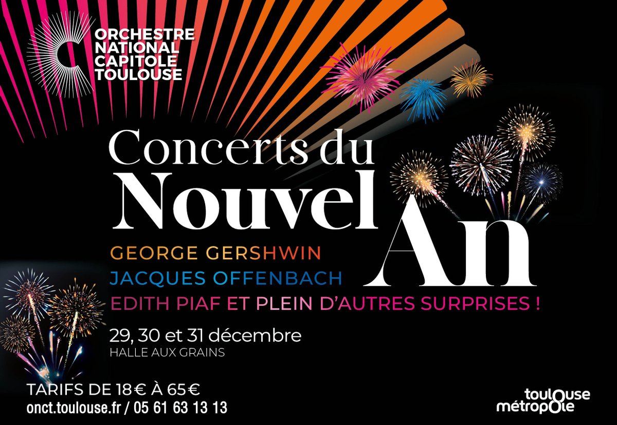【 Orchestre national du Capitole 】
Concerts du Nouvel An
Célébrez les fêtes avec l'Orchestre national du Capitole !
Rendez-vous les 29, 30 et 31 décembre à la Halle aux grains.
---
newsletter - décembre 2023
&gt;  archive.culture31.com/newsletter/349…
---
#culture  #Toulouse  #musiqueclassique
