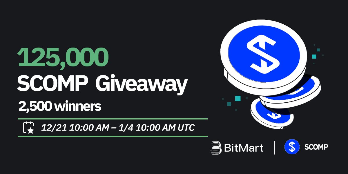 BitMart (@bitmartexchange) on Twitter photo 🌟 #BitMart X #SCOMP #Airdrop 🌟
1⃣Follow <a href="/BitMartExchange/">BitMart</a> & <a href="/BitMartResearch/">BitMart Research|$BMX HODLer</a> & <a href="/Stablecomp_com/">Stablecomp</a>
2⃣Join t.me/BitMartExchange & t.me/stablecomp
3⃣RT & Tag 3 frds & Like
4⃣Fill in forms.gle/8yotTrZD1kmkug…
🎁 2,500 winners / 125,000 $SCOMP
Register 👉 🌟 #BitMart X #SCOMP #Airdrop 🌟
1⃣Follow <a href="/BitMartExchange/">BitMart</a> & <a href="/BitMartResearch/">BitMart Research|$BMX HODLer</a> & <a href="/Stablecomp_com/">Stablecomp</a>
2⃣Join t.me/BitMartExchange & t.me/stablecomp
3⃣RT & Tag 3 frds & Like
4⃣Fill in forms.gle/8yotTrZD1kmkug…
🎁 2,500 winners / 125,000 $SCOMP
Register 👉
