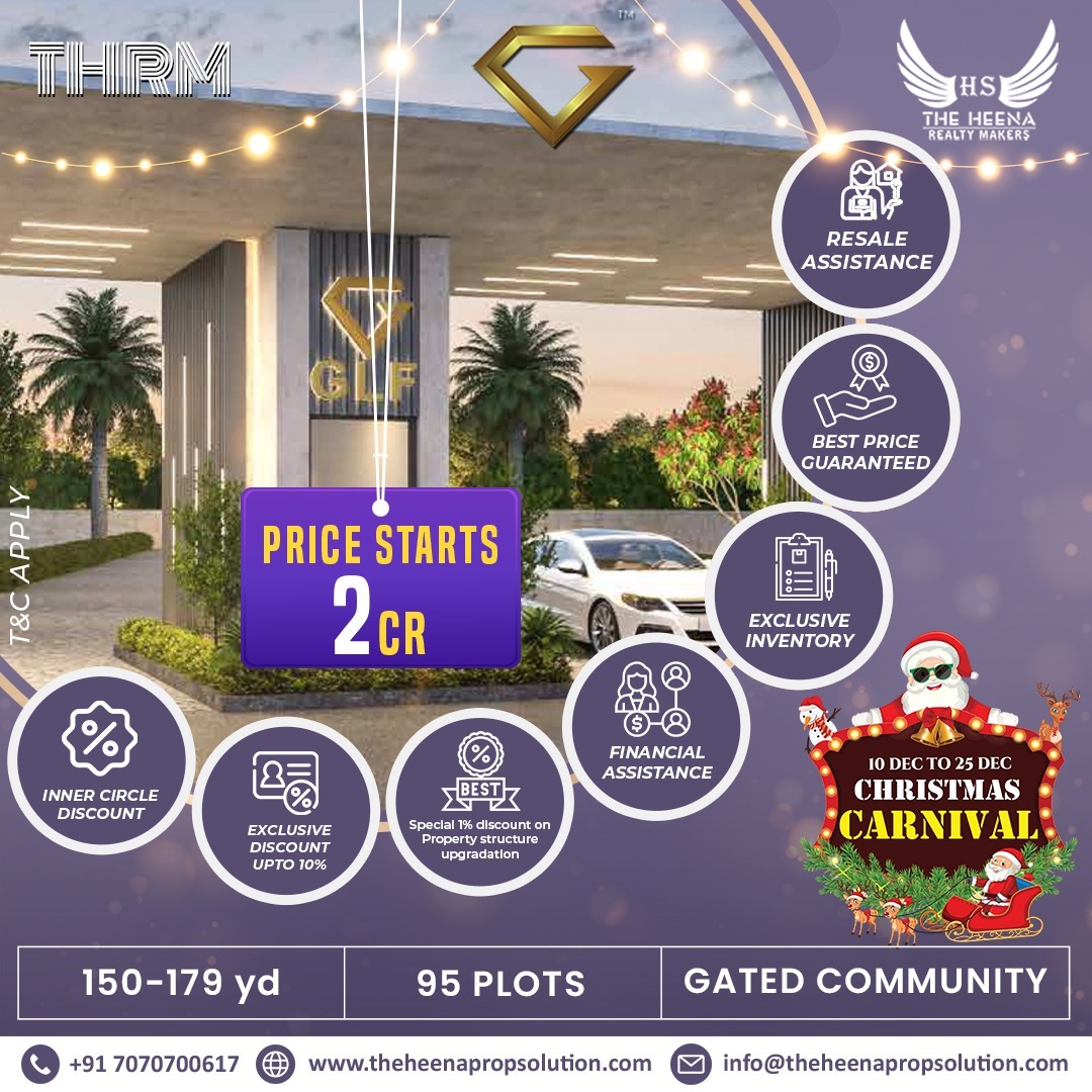 Discover exclusive investment opportunities at #GLFPalmMeadows, Sector 78, Gurgaon. Plots from 150-179 sq yards, starting at 2 crores. Experience magic at #THRMChristmasCarnival (Dec 10-25). Dial 7070700617 for details. #TheHeenaRealtyMakers #GurgaonRealEstate #THRM🚀🏡✨