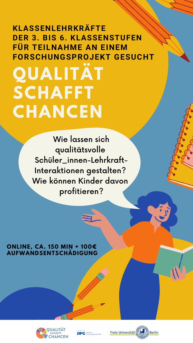 Sie sind Klassenlehrkraft (Jahrgang 3 bis 6) Klasse und wollen wissen, wie Sie im neuen Jahr die Beziehung zu Ihren Schüler_innen verbessern können?
Nehmen Sie an der Online-Befragung teil (100 Euro Aufwandsentschädigung).
ww3.unipark.de/uc/msd/5c8f/
(Teilnahme am Computer)
#twlz