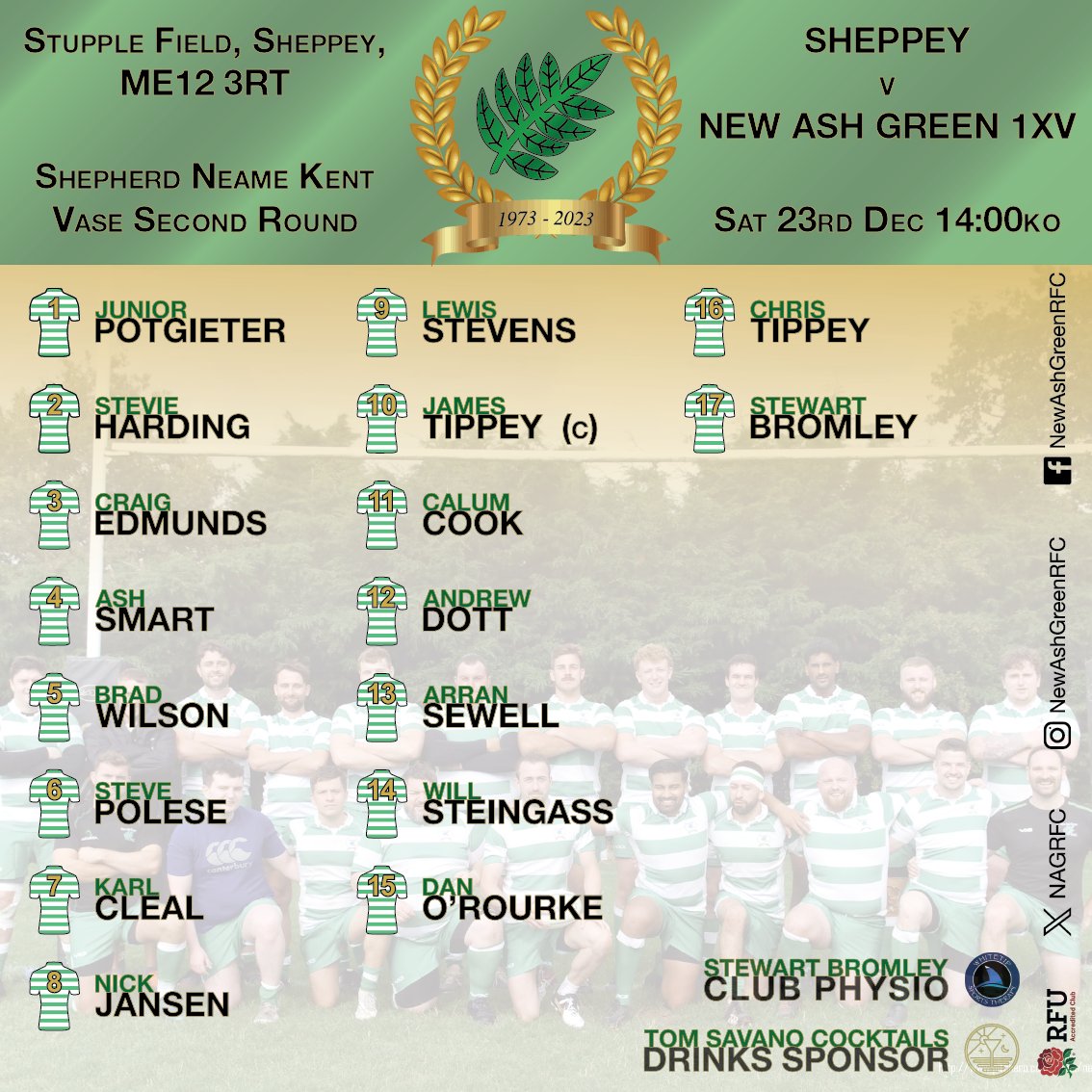 For the last time in 2023, your 1XV side will travel to @SheppeyRFC_1892 on Saturday for the second round of the Kent Vase Cup!