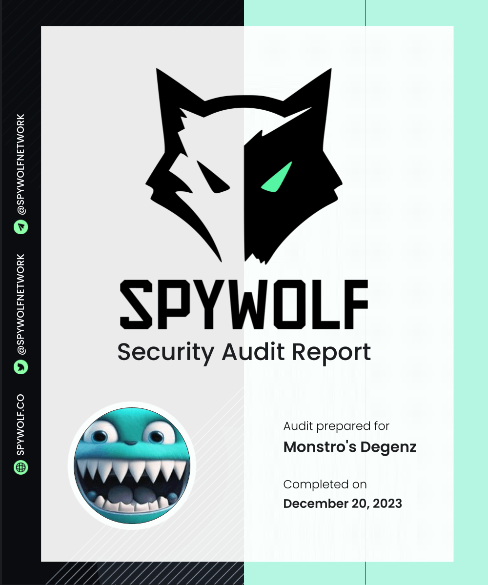 Congratulations to the Monstro (@monstrosuni) team on successfully finalizing their project audit! 👾🐻🧔‍♀️ Audit link: github.com/SpyWolfNetwork… NFA, DYOR