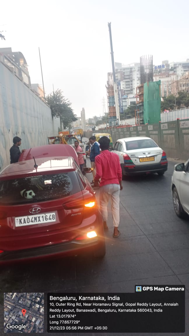 @blrcitytraffic @vikumara In ORR (KR Puram traffic PS limits), near Horamavu underpass, there is a car breakdown. That's why that conjunction has happened. Now it's removed. Traffic restored. Thank you.