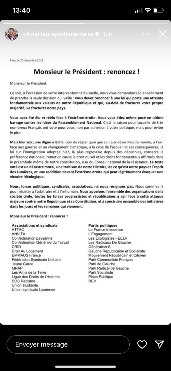 Socialistes de Champs sur Marne 🌹 (@pschamps_marne) on Twitter photo Alliances universités et partis de gauches pour le renoncement à la loi immigration
<a href="/PSseineetmarne/">Parti Socialiste 77</a> <a href="/faureolivier/">Olivier Faure</a>
Ci dessous le texte ⬇️ Alliances universités et partis de gauches pour le renoncement à la loi immigration
<a href="/PSseineetmarne/">Parti Socialiste 77</a> <a href="/faureolivier/">Olivier Faure</a>
Ci dessous le texte ⬇️