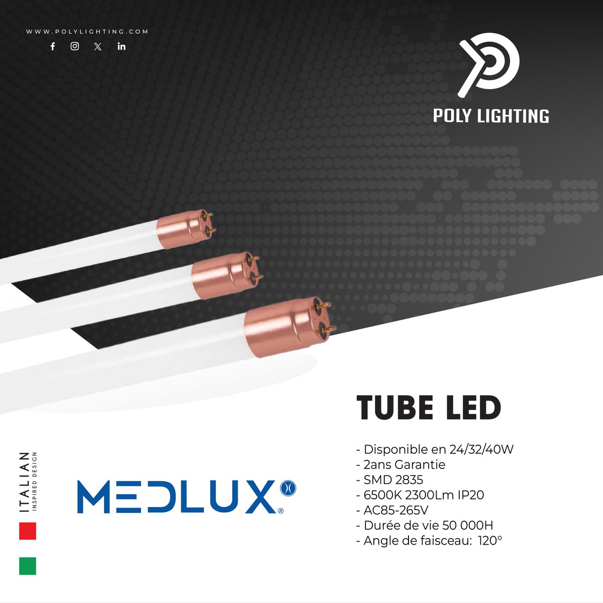 ▶️ TUBE LED T8 1.2M 40W SMD 2835 CW
➡️➡️➡️ polylighting.net/fr/tube-led/67…

✅Pour toute demande de devis contactez nous par message privé ou rendez nous visite à notre showroom :
🏠 TUNIS : 📱 27 253 997 - 27 253 998
🏠 Sousse : 📱 27 253 989 - 29 416 270