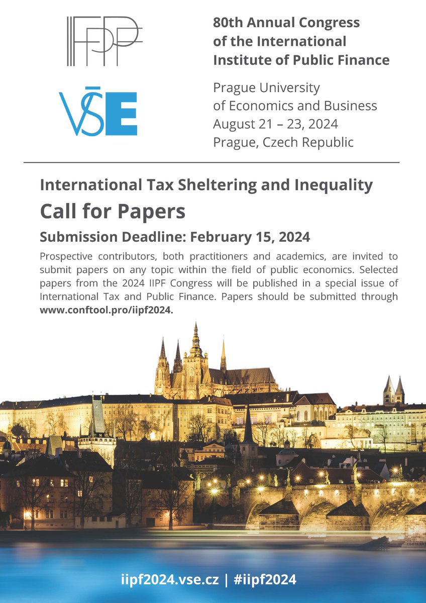 News from IIPF before 🎄: 📢the Call for Papers for #IIPF2024 Congress in Prague is out! 👇 iipf2024.vse.cz Local and Scientific Chairs @CinglLubomir @miropalansky @D_Langenmayr @danhreck , Keynotes @annette_als @fatihguvenen Lisa De Simone and @Ch_Trebesch #EconTwitter