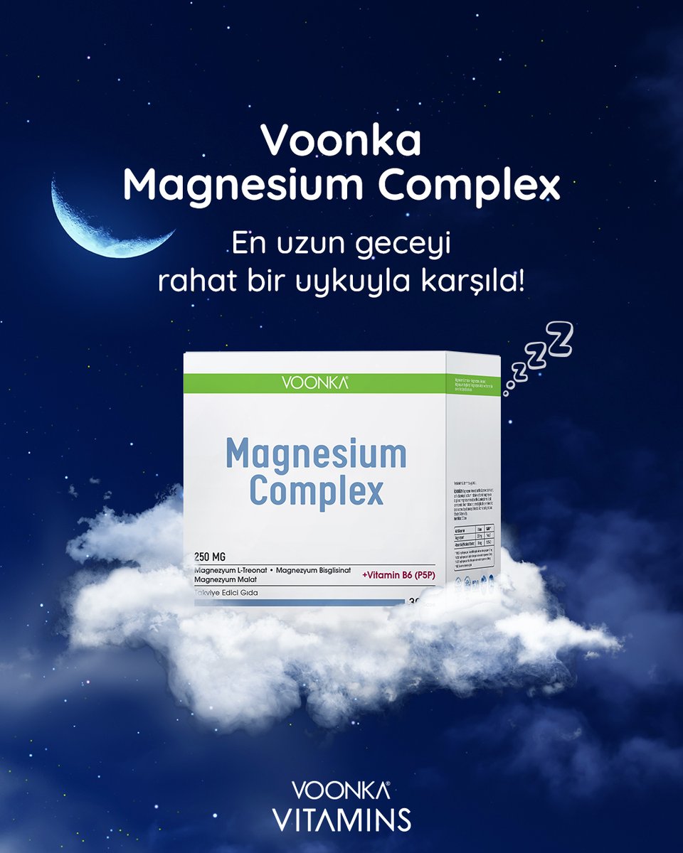Günün yorgunluğunu en uzun gecede rahat bir uykuyla atmak ister misin?

Voonka Magnesium Complex 1 saşe içeriğinde; 90 mg L-Treonat, 80 mg Bisglisinat, 80 mg Malat ve 10 mg B6 Vitamini içerir.

#Voonka #VoonkaVitamin #Vitamin #Magnesium #Magnezyum