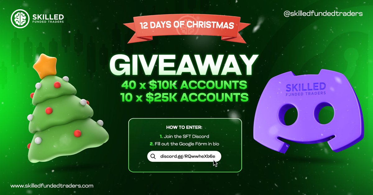 🌲 12 days of Christmas GIVEAWAY 🌲 We are giving away the following: 🧠 40 x 10k challenges 🧠 10 x25k challenges RULES: - Must Follow @sftfirm - like & retweet this post - Join the SFT Discord discord.gg/BVtXEGEJnC - Fill out this form 👇…