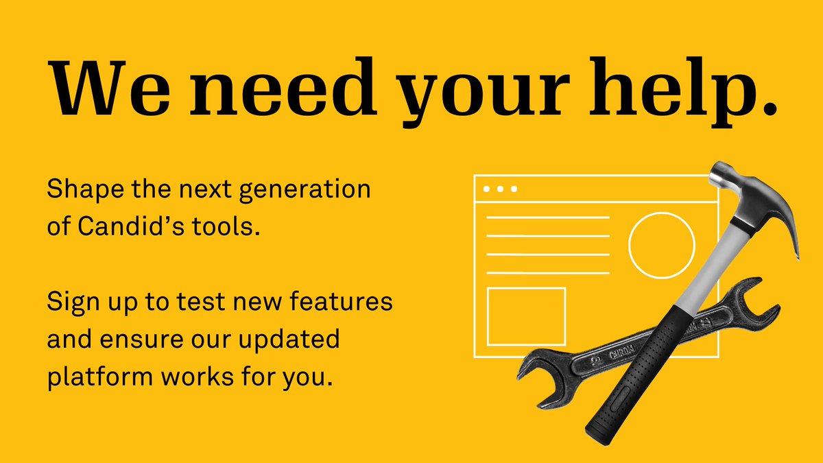 Candid is building our next gen platform (think GuideStar, Foundation Directory, news, and more...combined!). And we want your feedback to make sure it works for you! Sign up to get early access to new product features and help shape the future of Candid: info.candid.org/beta