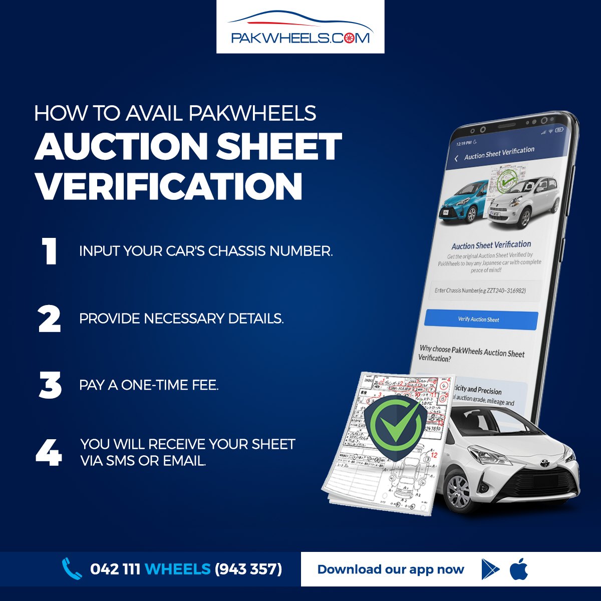 Check out how you can avail PakWheels auction sheet verification! 

 Click here to verify now: ow.ly/cpun50QbPNO 

#PakWheels #PWAuctionSheet #Auction