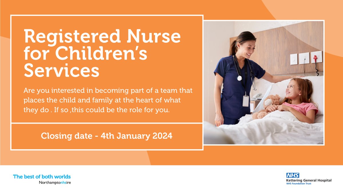 Did you know? @KettGeneral is looking to recruit a Registered Nurse to rise to the challenges that Paediatric nursing demands! This post is a rotational post working both day and night shifts; therefore flexibility with working hours is essential - zurl.co/FNS1 #NHS