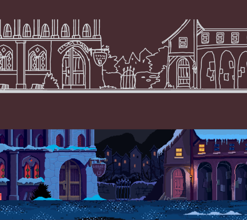 Sketch and Final Art🎨🎨. Find this content and much more in the PDF Art Book of #TheLibrarian

➡️ bit.ly/3qwDZzk

#artbook #pixelart #horror #darkgame #thelibrarian