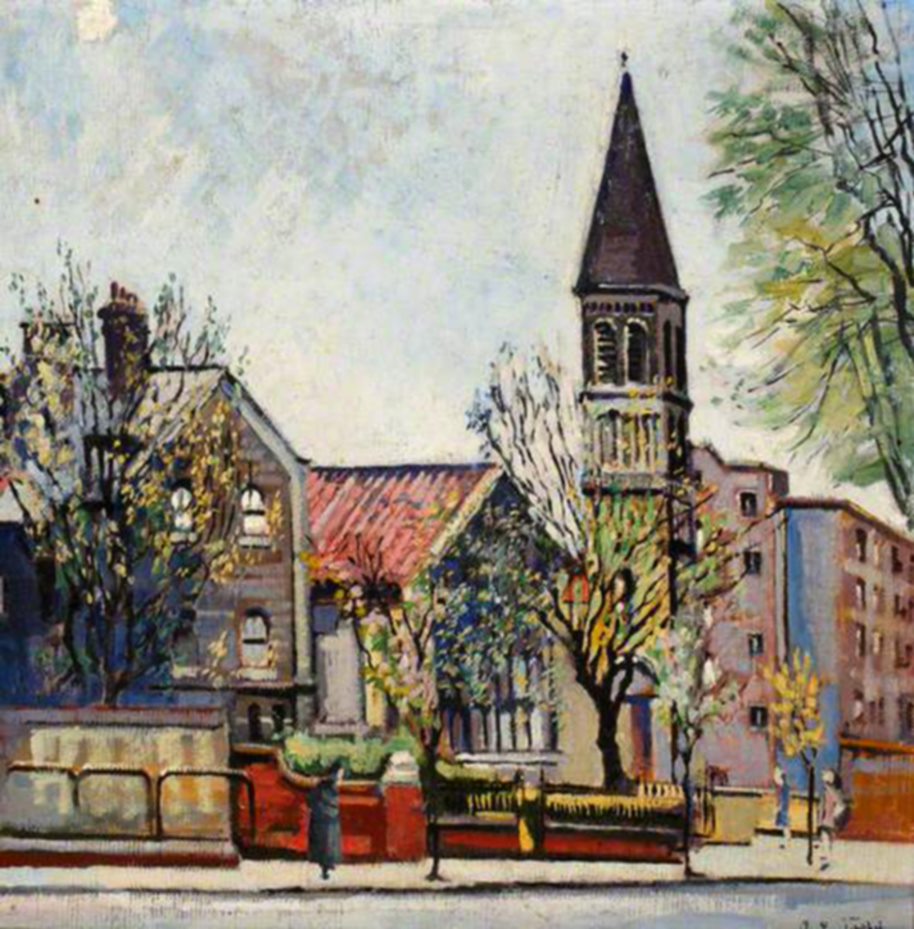 I thought I'd start today with 'St James the Less, Bethnal Green' by Albert Turpin from his post-war work, most likely the mid to late 1950s. It is in the collection @ideastores #AlbertTurpin #BethnalGreen #EastLondonGroup