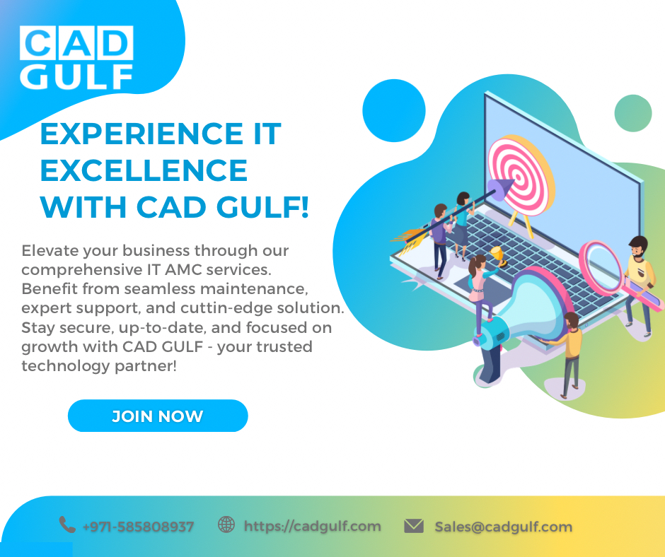 Experience worry-free IT operations with CAD Gulf's IT Annual Maintenance Contract (AMC).
Our proactive solutions and 24/7 expert support ensure your technology runs seamlessly.

#CADGulf #ITAMC #TechReliability #CADgulf #IT #AMC