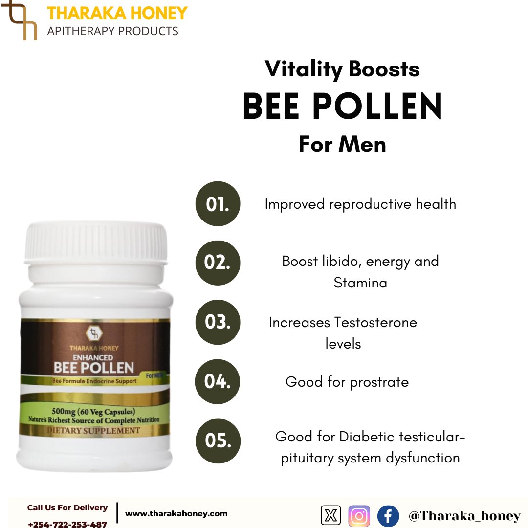 Gentlemen, boost your holiday vitality with our Bee Pollen for Men! 💪✨ Stay energized this festive season. #HolidayVitality #TharakaWellness
#beepollen #beewell #beehealthy