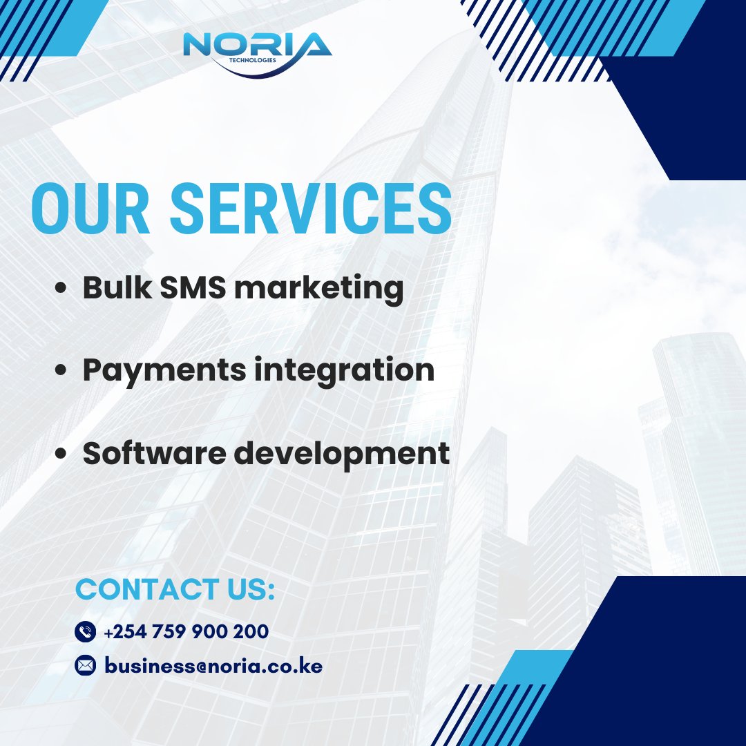 norialabs's tweet image. At Noria, #wecare about your business success.

#bulksms #paymentsintegration #softwaredevelopment