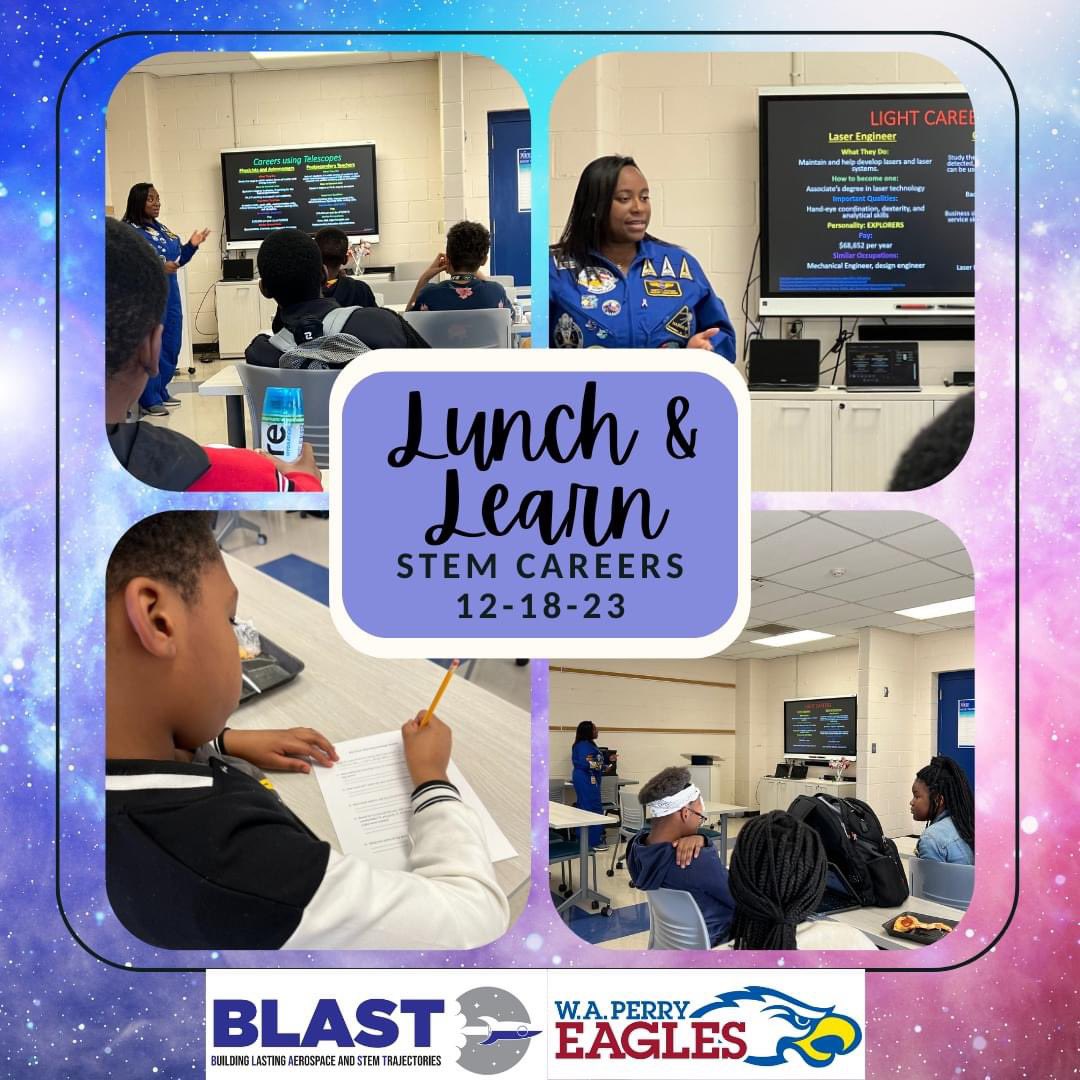 Students at enjoyed a Lunch and Learn session about STEM careers with guest speaker Commander Jackson.