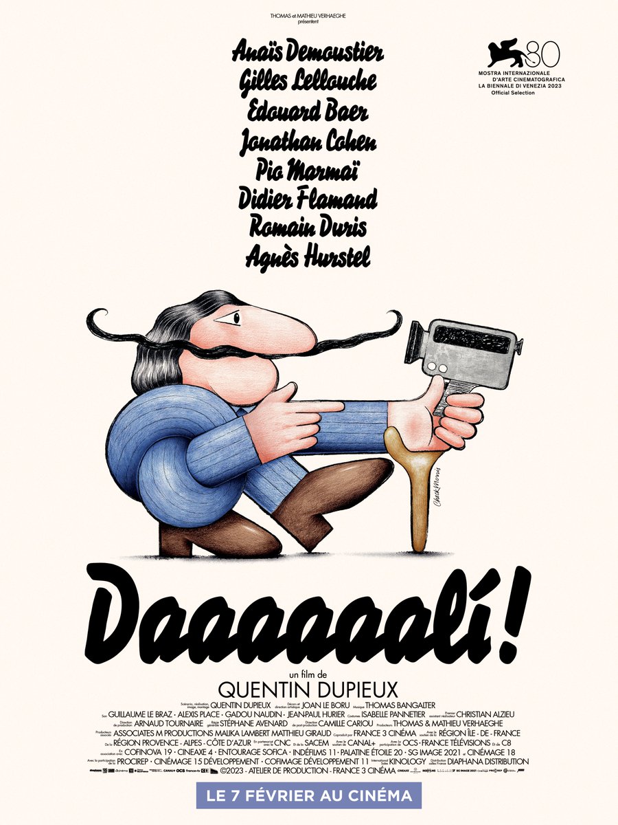 diaphana's tweet image. DAAAAAALI !, le nouveau film de Quentin Dupieux (@oizo3000), dévoile son affiche !

Rendez-vous le 7 février au cinéma avec #AnaïsDemoustier, #GillesLellouche, #EdouardBaer, #JonathanCohens, #PioMarmaï, #DidierFlamand, #RomainDuris et @HurstelAgnes.
#Daaaaaali