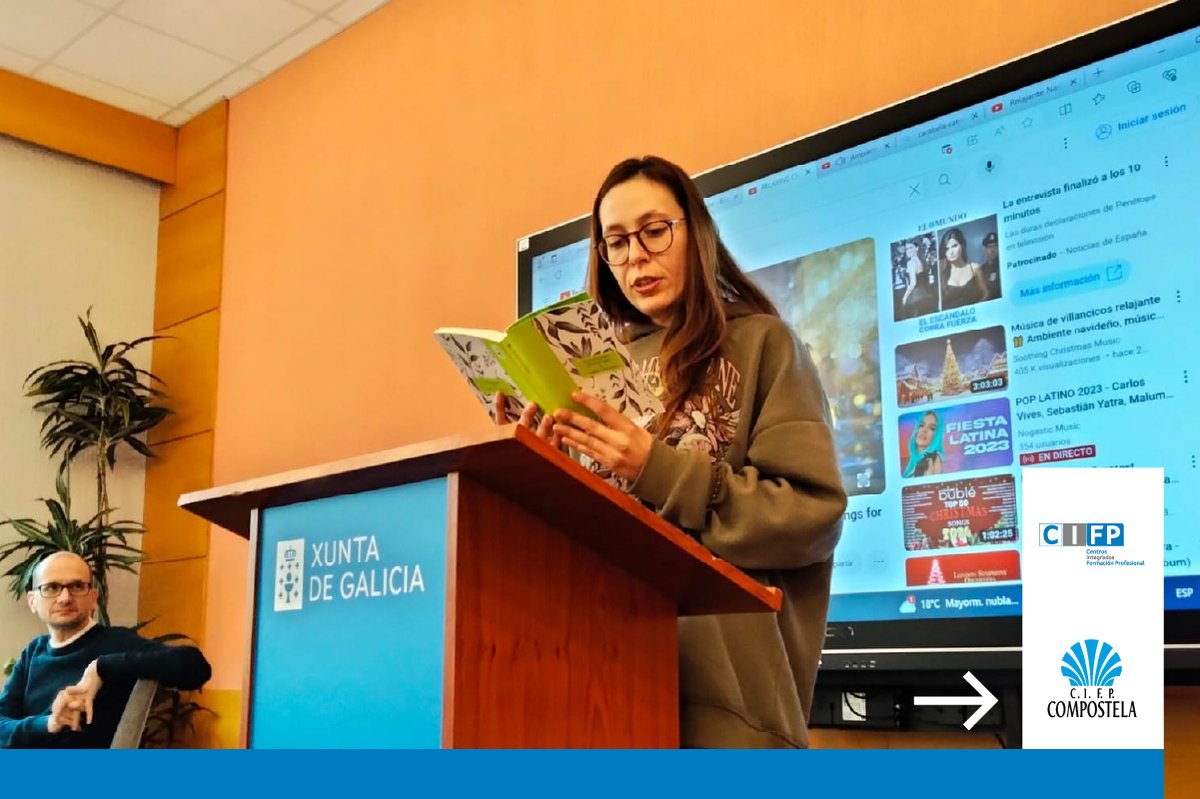 CIFPCOMPOSTELA's tweet image. 📖 Esta semana, tivemos o encontro coa escritora Andrea Nunes Brións, onde participaron tamén os membros do clube de lectura #Caldodegroria.
✨ E ademais, os estudantes de dirección de cociña elaboraron un menú temático inspirado na capa do poemario Diáspora do amor balea.
