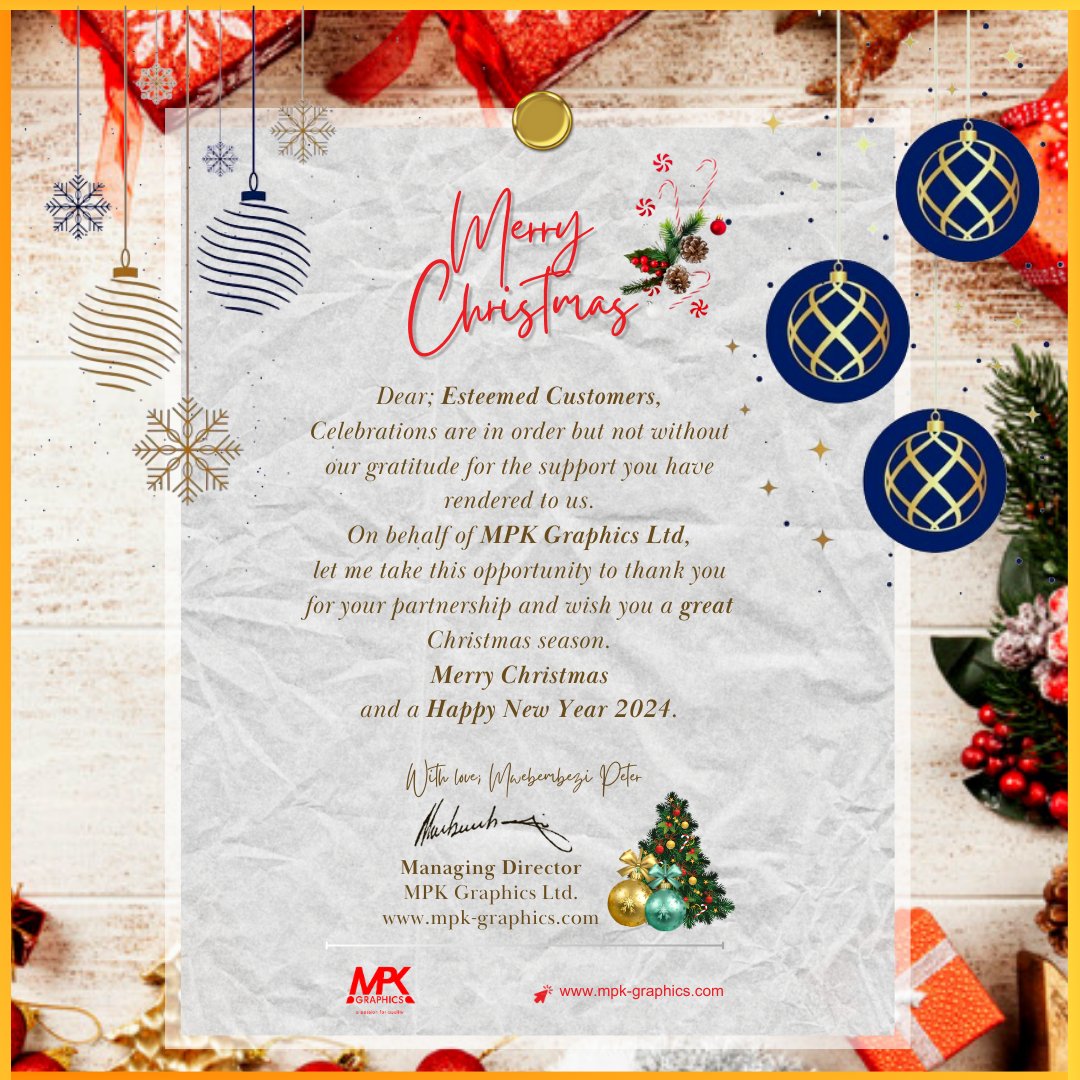 To our Esteemed Customers. —- From Mr. Mwebembezi Peter , Managing Director. #ChristmasCountdown #NewYear2024