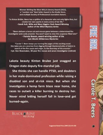 Back of my new Thriller Romance on Amazon. Pre-order at 15% off! ONLY available through blackrosewriting.com/mystery/firegi…. Visit Black Rose Writing and use promo code: PREORDER2023 #romantic #suspense #crime #women #family #ptsd #love #firefighter #lakota #northwest #adventure