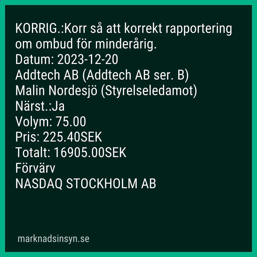 svenroed's tweet image. Insynshandel #addtech (källa FI). #addtech #SE0014781795 $addt addtechb