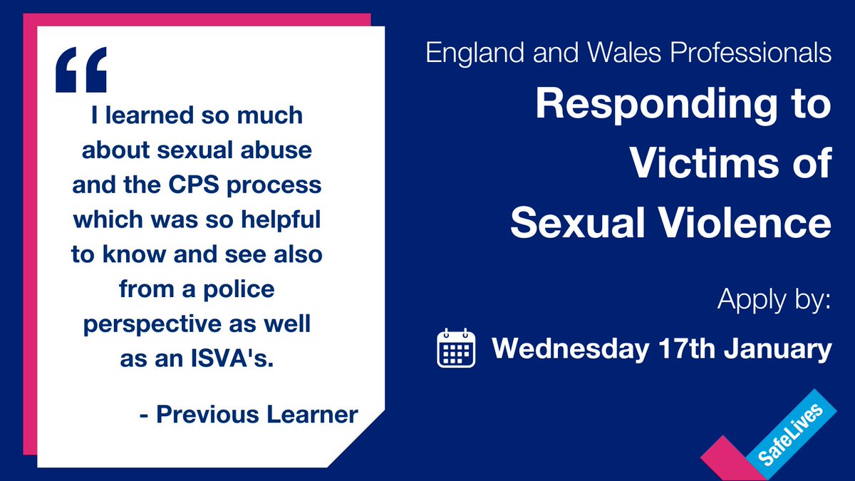 SafeLives is pleased to announce you can now apply for the Responding to Sexual Violence training course. Based on recent feedback, we are offering an in-person training session in Bristol. Find out more and apply now: ow.ly/VFPi50QjcEH