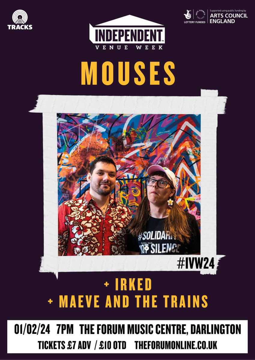 🐭 As part of Darlington for Independent Venue Wee, Mouses headline The Forum Music Centre on Thursday 1st February, with support from Maeve and The Trains and Irked 🎟️ Tickets (£7) are available to purchase from the venue ℹ️ theforumonline.co.uk/events/ivw-mou…