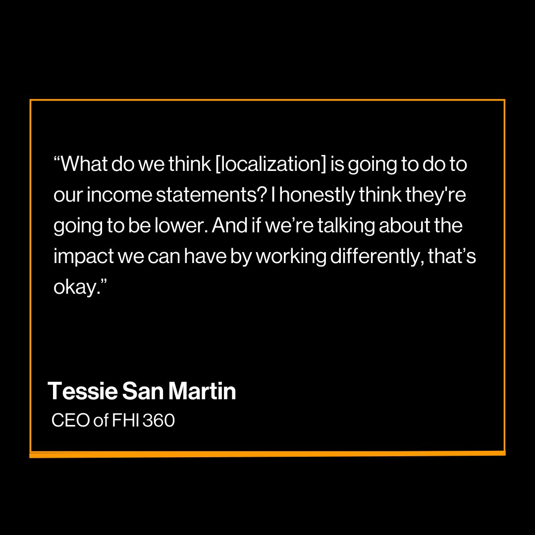 At a Devex Pro event, <a href="/daveainsworth4/">David Ainsworth</a> spoke to the CEOs of 3 major international NGOs — namely <a href="/fhi360/">FHI 360</a>’s <a href="/TessieSanMartin/">Tessie San Martin</a>, <a href="/CatholicRelief/">CatholicRelief</a>’s <a href="/CallahanCRS/">Sean Callahan</a>, &amp; <a href="/SavetheChildren/">Save the Children US</a>’s <a href="/SaveCEO_US/">Janti Soeripto</a> — to discuss how localization will affect their work.

Full event⬇️
devex.com/news/how-local…