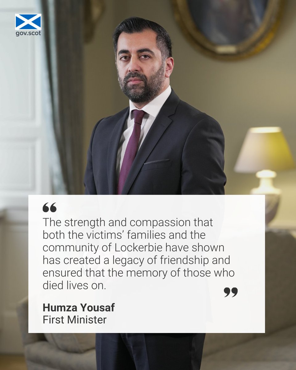 On the 35th anniversary of the Lockerbie air disaster, First Minister @HumzaYousaf has expressed sympathies to those who lost loved ones on board Pan Am Flight 103 and on the ground. He also paid tribute to emergency workers and others who responded in the immediate aftermath.