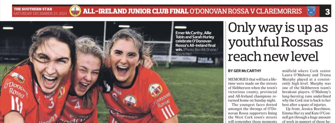 📰 GOOD to see 🔴⚪️ @RossaGAA front and centre in the #sports section of this week’s @SouthernStarIRL @WestCorkSport following the @CorkLGFA club’s @currentacc_ie @LadiesFootball All-Ireland Final success. 🏐SIX FULL PAGES of reaction, analysis and my own piece looking at where…