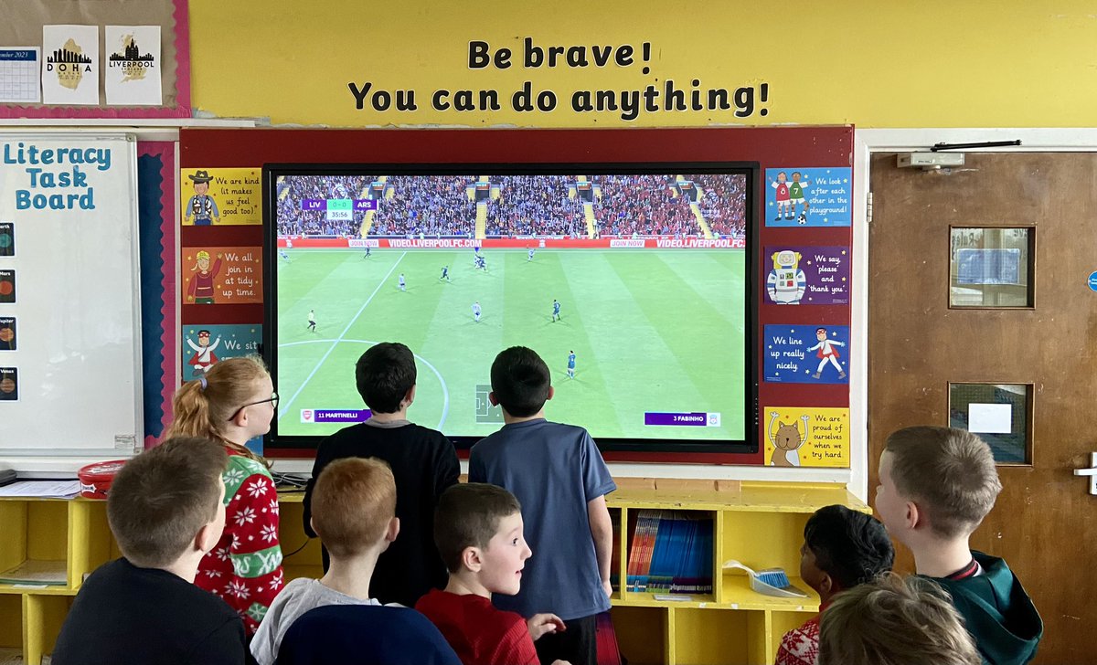 Lots of excited Y5/6 football mad students this morning enjoying games of FIFA. Mr J is celebrating a 5-2 Everton win over Liverpool! #TeamBraniel💙 #MerryChristmas🎅🏼