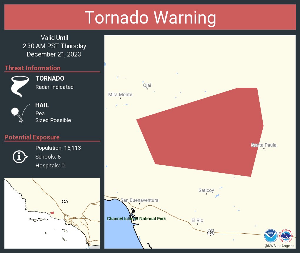 Tornado Warning continues for Ventura County, CA until 2:30 AM PST