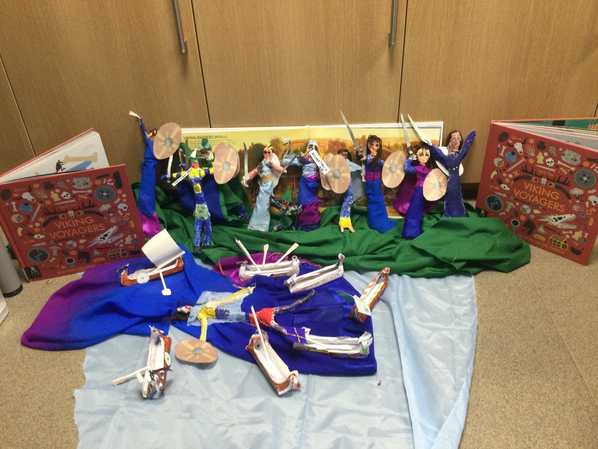 DeltaParkView's tweet image. Today Class 4 have completed their sculptures of Viking Gods or Godesses in Art. Along with their longboats from DT, they have created their own Vikings display. Well done! #Vikings #PVPA #Class4