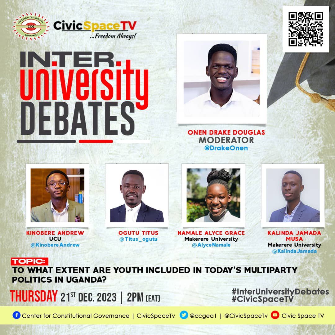 I will be live on @CivicSpaceTV today at 2PM having a discussion youth’s inclusion on multi party politics. Don’t miss!! 📽️youtu.be/ZB9Fu45mUTs?si= #interuniversitydebates