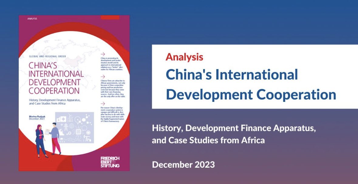 Leseempfehlung! Unsere neue @FESonline-Studie zu Chinas internationaler Entwicklungszusammenarbeit, inkl. Fall- und Sektorstudien aus Subsahara-Afrika, von @RudyakMarina. 

👉🏼 library.fes.de/pdf-files/inte…