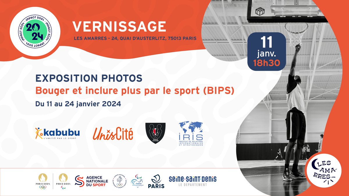 IRIS (@institutiris) on Twitter photo 📢📸Jeudi 11 janvier 2024, à 18h30, dans le cadre du projet Impact 2024 <a href="/Paris2024/">Paris 2024</a>, l’IRIS, en partenariat avec @kabubu_org, <a href="/OvaleCitoyen/">Fondation pour le sport inclusif</a> et @uniscite, vous invite au vernissage de l’exposition :
🏀🥊Bouger et inclure plus par le sport
📋INSCRIPTION⬇️
cutt.ly/VwDf9VT0 📢📸Jeudi 11 janvier 2024, à 18h30, dans le cadre du projet Impact 2024 <a href="/Paris2024/">Paris 2024</a>, l’IRIS, en partenariat avec @kabubu_org, <a href="/OvaleCitoyen/">Fondation pour le sport inclusif</a> et @uniscite, vous invite au vernissage de l’exposition :
🏀🥊Bouger et inclure plus par le sport
📋INSCRIPTION⬇️
cutt.ly/VwDf9VT0