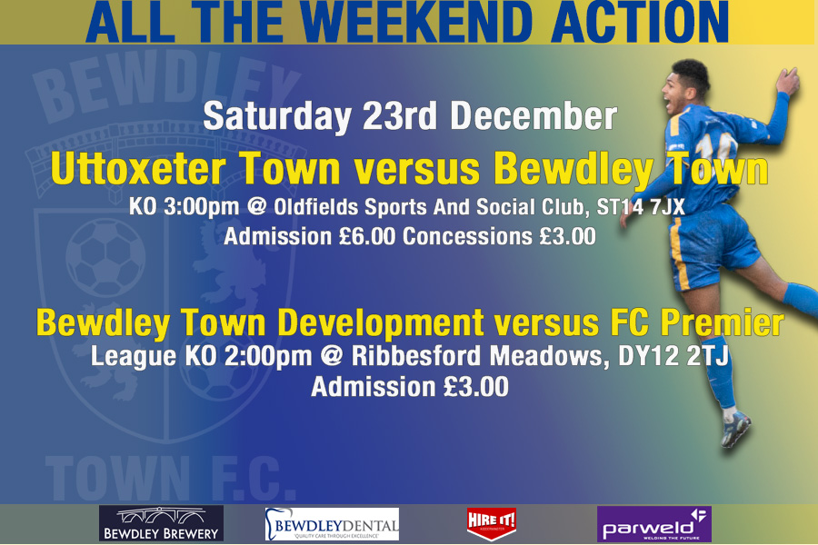 Two games on the Saturday before Christmas.  The firsts travel to 7th placed Uttoxeter Town (KO 3pm), while the Dev team are at home to 11th placed FC Premier (KO 2pm).