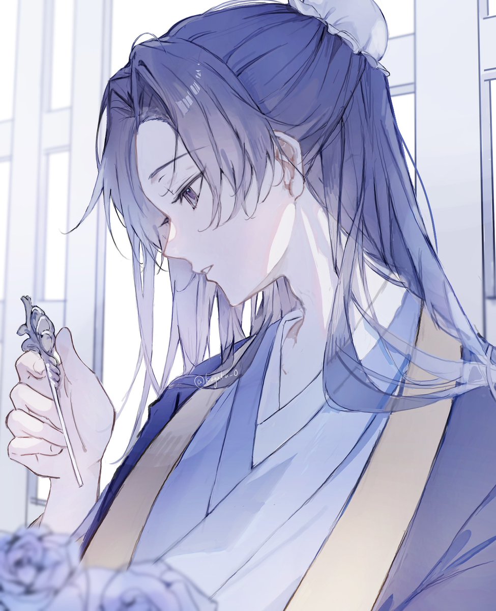 hanfu 1boy male focus chinese clothes solo long hair hair bun  illustration images