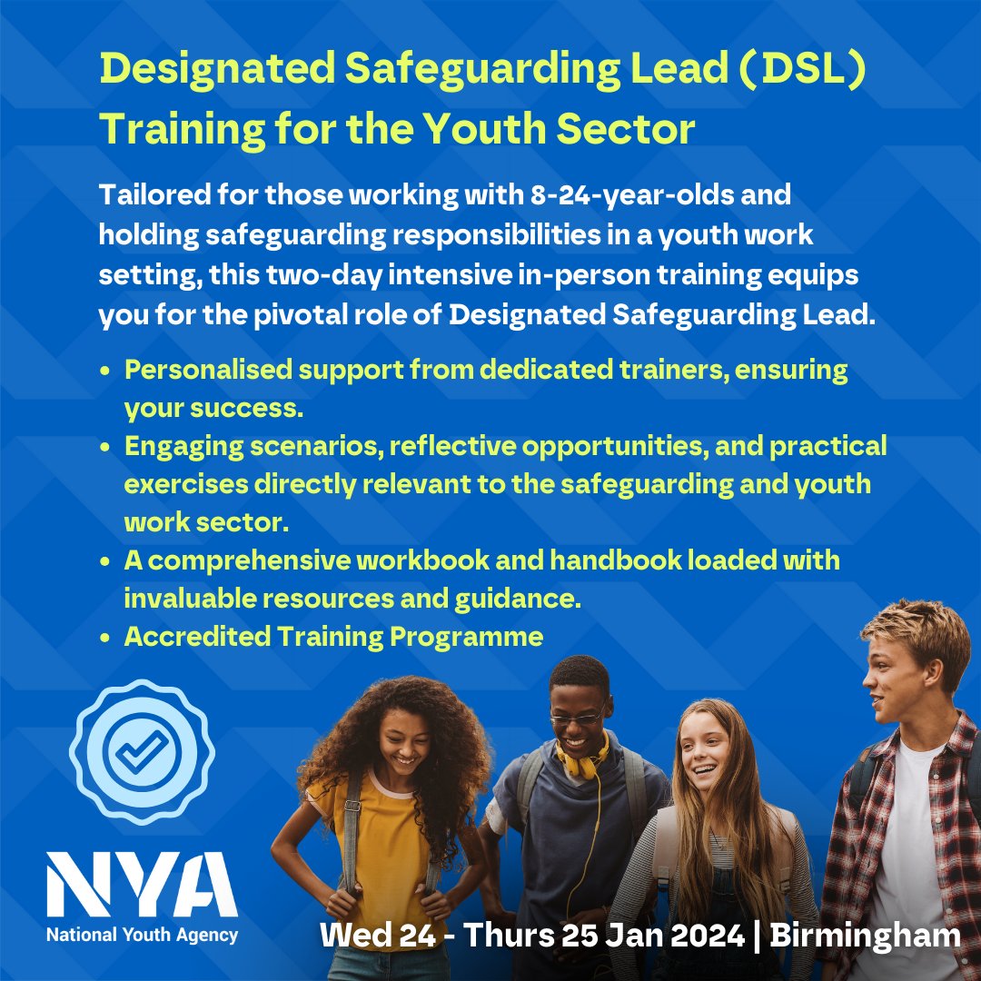 This two-day in-person training is specially designed for the pivotal role of DSL in a #YouthWork setting It will equip you with the knowledge and tools to effectively foster a young person centred #Safeguarding culture Subsidised places available here: eventbrite.co.uk/e/designated-s…