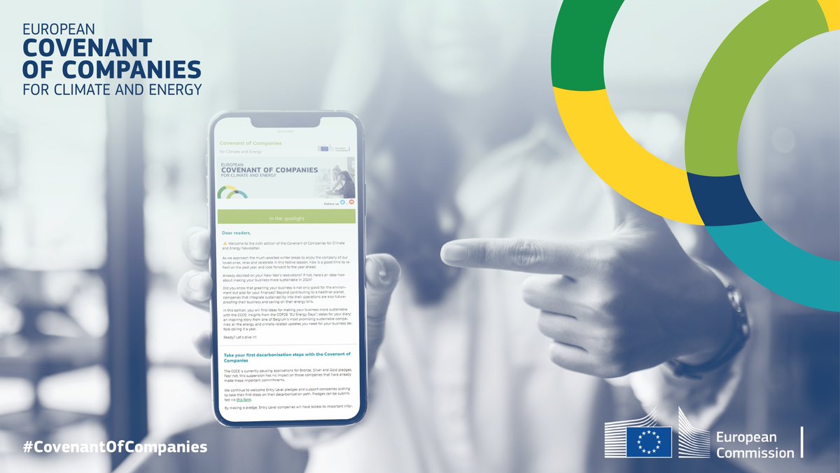 ✨ Already decided on your New Year’s resolutions? If not, here’s an idea: How about making your business more sustainable in 2024? 🚀 Read the latest #CovenantOfCompanies Newsletter and discover how to make it happen 👉europa.eu/!K9yVDr