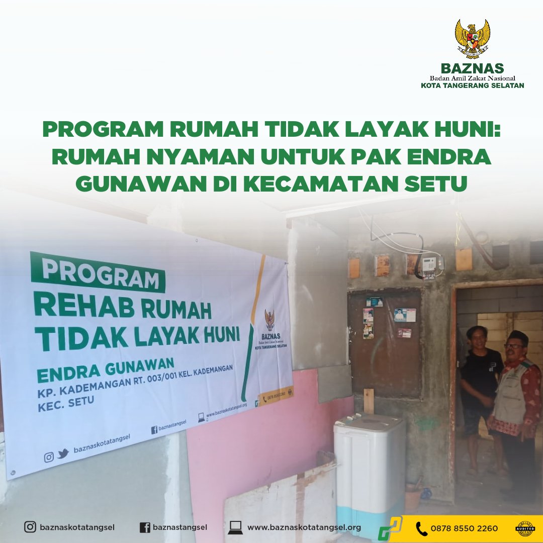 #sahabatBAZNAS dapat berkontribusi dalam RUTILAHU menyalurkan zakat, infak, dan sedekah melalui BAZNAS dengan mengakses tautan 
kotatangerangselatan.baznas.go.id

atau melalui
BAZNAS Kota Tangerang Selatan
Rekening ZAKAT
BSI: 5550777095
Bank Mega Syariah: 2005234632