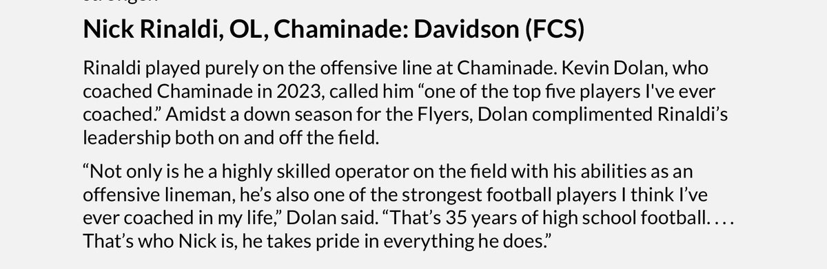Thanks for the write up <a href="/NewsdayHSsports/">Newsday HS sports</a> <a href="/Gregg_Sarra/">Gregg Sarra</a> <a href="/RogRubin/">Roger Rubin</a> <a href="/Michael__Sicoli/">Michael Sicoli</a> 

<a href="/Chaminade_HS/">Chaminade High School</a> <a href="/Chaminade_FB/">Chaminade Flyers Football</a> <a href="/coache57/">Tom Elder</a> 

<a href="/Scott_AbellFB/">Scott Abell</a> <a href="/_CoachMunch/">Vince Munch</a> <a href="/DavidsonFB/">Davidson Football</a>