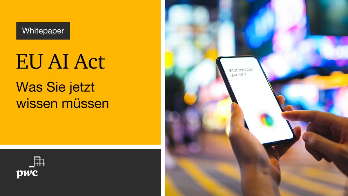 Der EU #AIAct steht: Erfahren Sie in unserem Whitepaper zum Thema #ResponsibleAI, wie die Einhaltung des EU AI Act aussehen könnte und warum es sich lohnt, die Implementierung einer ganzheitlichen #KI-Governance frühzeitig anzugehen. Jetzt reinlesen: pwc.de/de/digitale-tr…