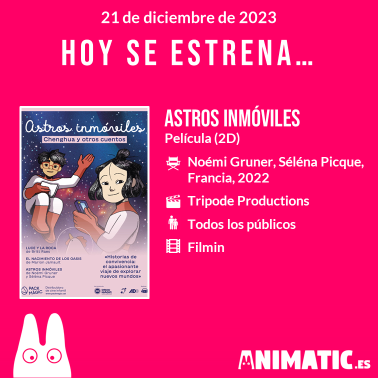 🗓️🍿 Hoy se estrena en @Filmin 'ASTROS INMÓVILES', mediometraje francés que incluye las historias 'Luce y la roca' y 'El nacimiento de los oasis'. 🪐🚀  
@PackMagic_

#animacion #animación #animation #cine #cineeuropeo #cinefrances #animacioneuropea #europeananimation