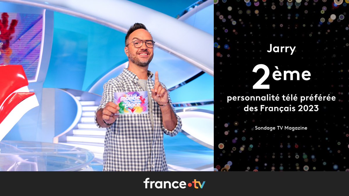 Bravo à @JarryAtypique pour sa très belle 2ème place dans ce classement ! 🎉 🔝 @Francetele occupe les deux premières positions de ce sondage @TVMAG ! Première animatrice, premier animateur 💪